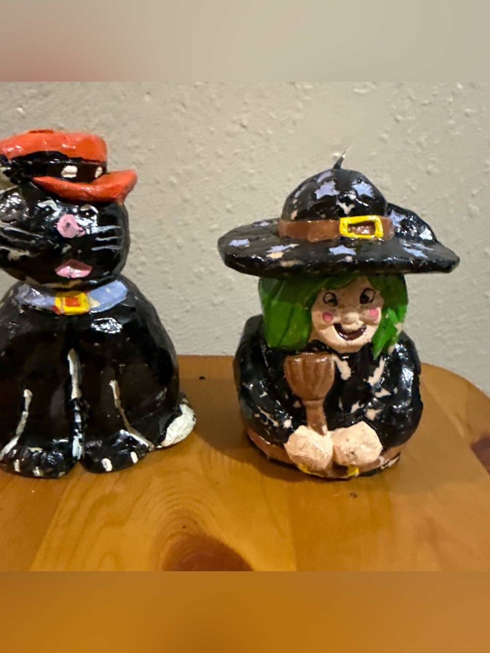 Vintage 60s wax Retro Black Witch Figurine with Green Hair - Decorative Accent